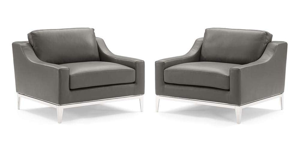 Modway Harness Stainless Steel Base Leather Set Of 2 In Gray, 2 Armchairs